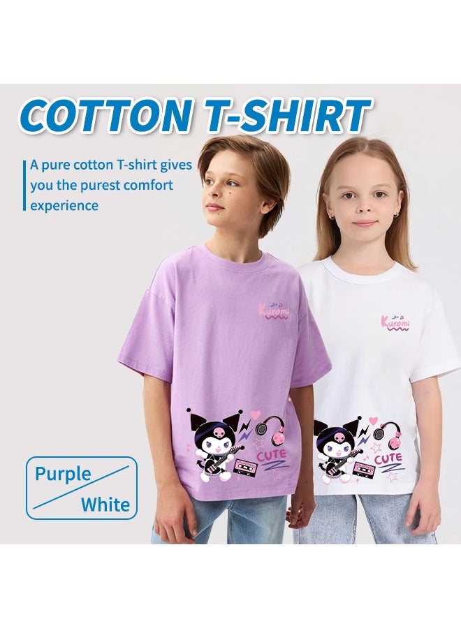 Kids Pure Cotton Printed T-Shirt - Soft Breathable Short Sleeve, Durable No Pilling, Unisex Summer Essential Top for Boys & Girls, White (Sizes 90-140)  - Image 2