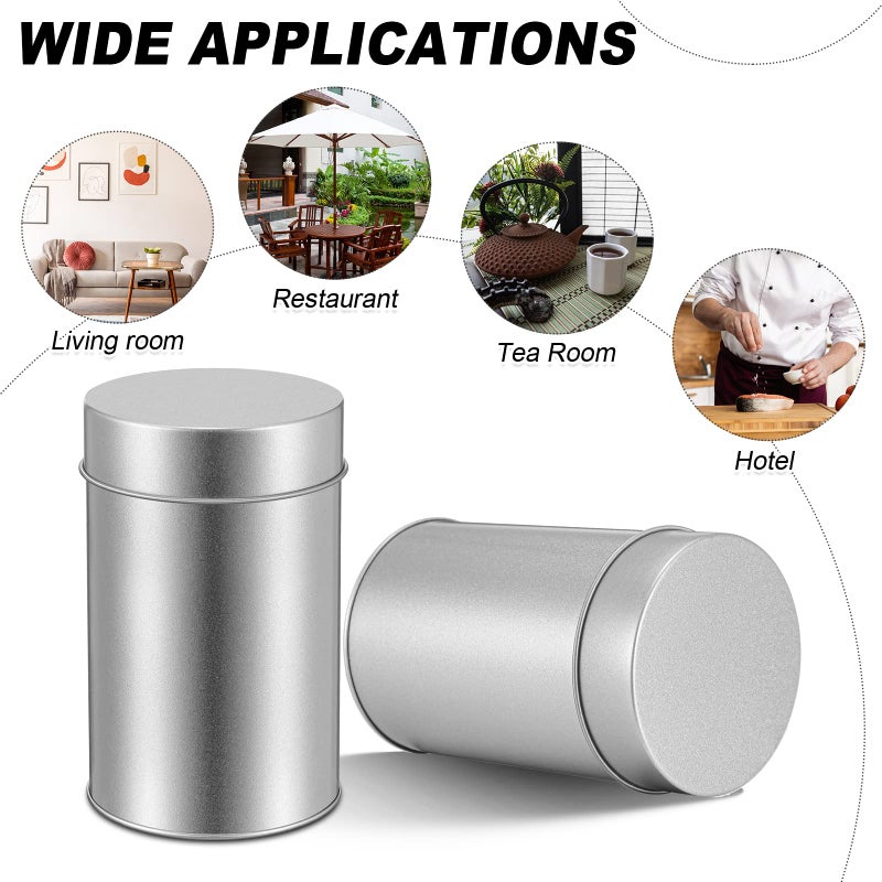 Zopeal 10 Pack Tea Tin Canister with Airtight Double Lids 12 oz Can Box Canister for Loose Leaf Tea Storage Bag Container Portable Small Kitchen for Coffee Sugar Pantry Camping, Silver - Image 4