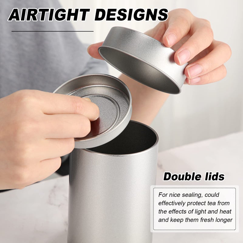 Zopeal 10 Pack Tea Tin Canister with Airtight Double Lids 12 oz Can Box Canister for Loose Leaf Tea Storage Bag Container Portable Small Kitchen for Coffee Sugar Pantry Camping, Silver - Image 5