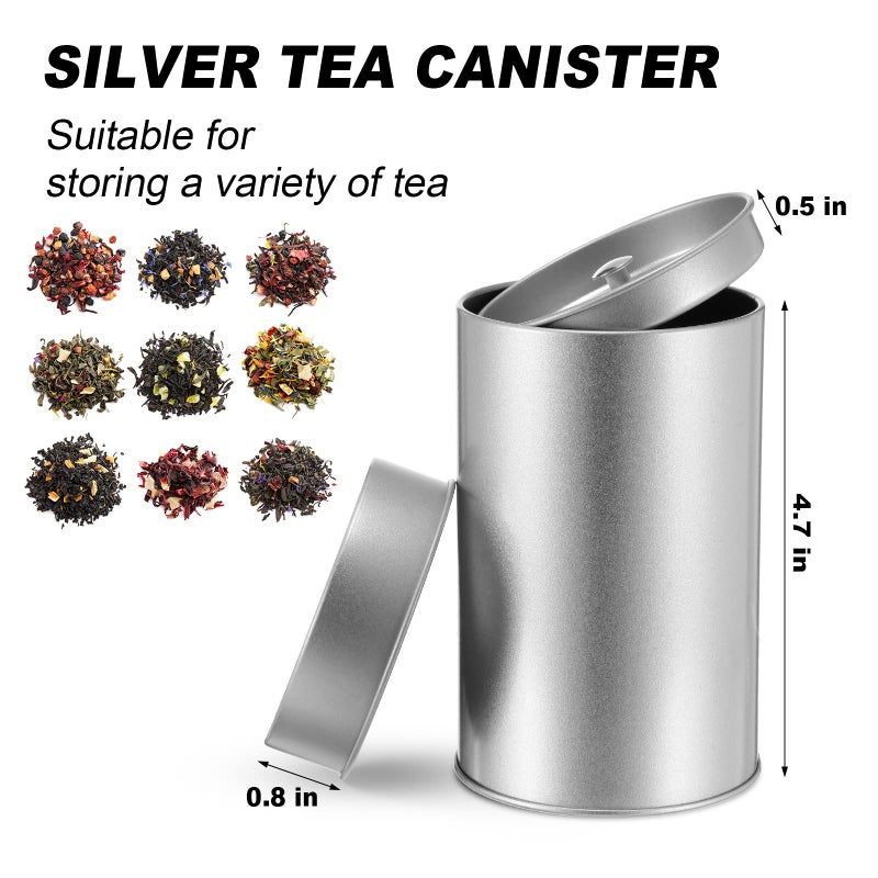 Zopeal 10 Pack Tea Tin Canister with Airtight Double Lids 12 oz Can Box Canister for Loose Leaf Tea Storage Bag Container Portable Small Kitchen for Coffee Sugar Pantry Camping, Silver - Image 3