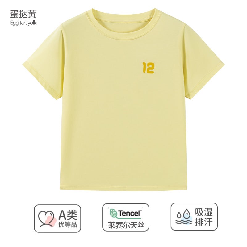 2025 New Children's Short Sleeve Lenzing Tencel Lyocell Girls' Tops Korean Style Round Neck Boys' and Girls T-Shirts Category a - Image 1