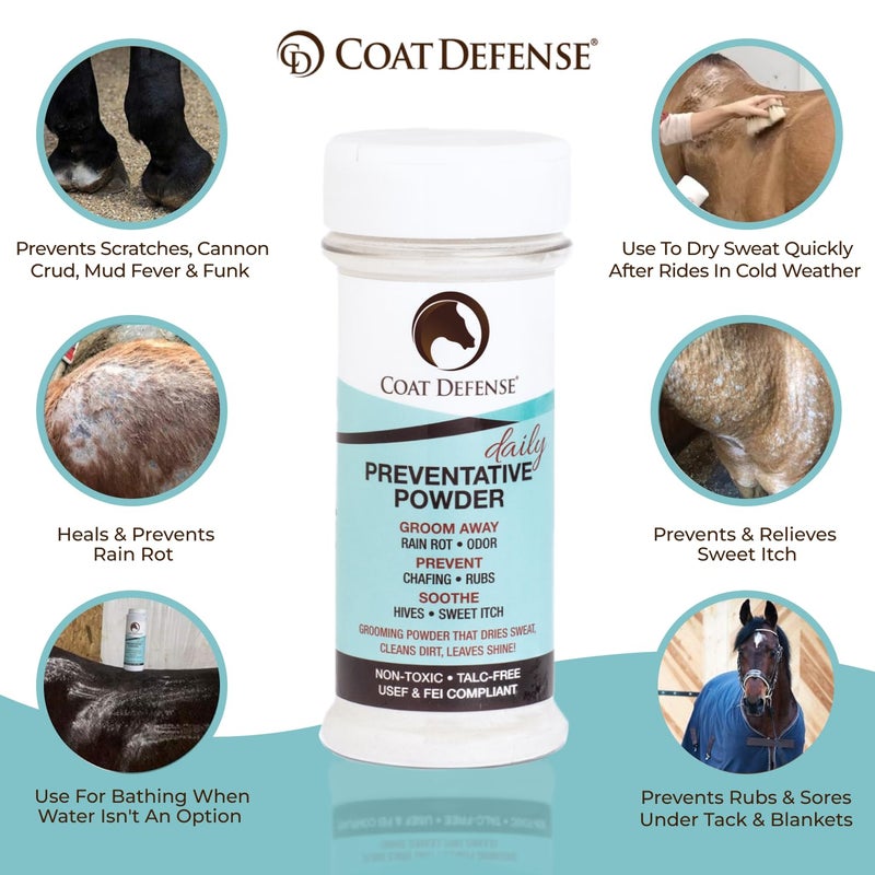 Coat Defense Daily Preventative Powder for Horses - Safe & Effective Equine Sweet Itch, Skin Funk, Scratches, & Rain Rot Treatment - Dry Shampoo for Horses, 8 oz Formula with All Natural Ingredients - Image 2