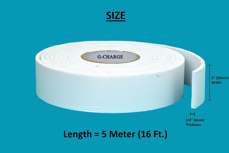 G-Charge Single Sided High Density Self Adhesive Gasket Tape, Weather Stripping Doors and Window Insulation Soundproofing, Foam Sealing Tape White, (2"(W) x 1/4"(T) x 5 Mtr (L), White) - Image 2