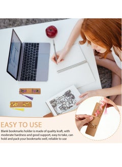 KASTWAVE 70 Pieces Resin Bookmark Holder 15 x 4.5cm Kraft Bookmark Sleeves, DIY Bookmarks Display Cards for Bookmark Wrapping Small Business Packaging Supplies Party Favor Gift (Brown)  - Image 5