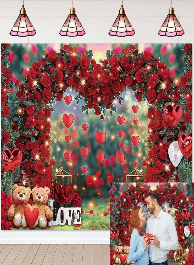 BUTEN Happy Valentine's Day Photography Backdrop Love Heart Red Rose Flowers Stand Background Valentine's Day Bridal Shower Wedding Anniversary Party Decoration Photo Banner Booth (7X5FT(82 x 59 inch)) - Image 1