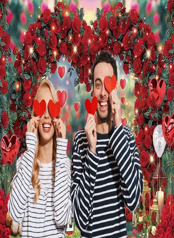BUTEN Happy Valentine's Day Photography Backdrop Love Heart Red Rose Flowers Stand Background Valentine's Day Bridal Shower Wedding Anniversary Party Decoration Photo Banner Booth (7X5FT(82 x 59 inch)) - Image 2