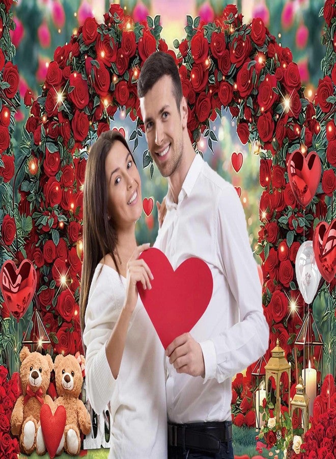 BUTEN Happy Valentine's Day Photography Backdrop Love Heart Red Rose Flowers Stand Background Valentine's Day Bridal Shower Wedding Anniversary Party Decoration Photo Banner Booth (7X5FT(82 x 59 inch)) - Image 4