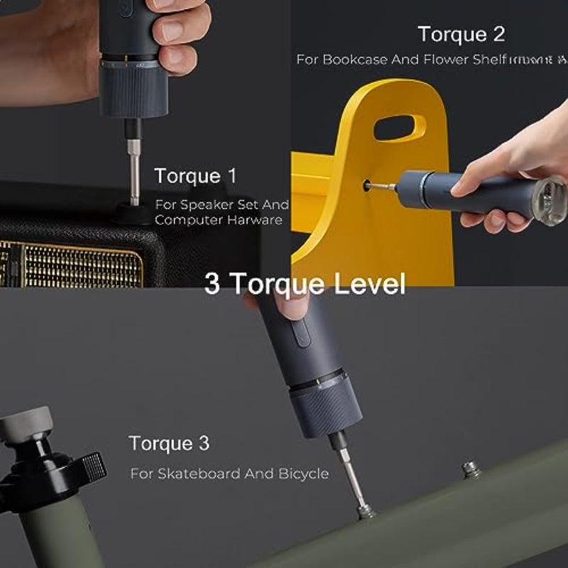Electric Screwdriver, All-in-One Design, USB-C Charging Cable, Manual and Electric, LED Shadowless Light, 3 Torque, 5N.m 1500mAh, 12 Pcs Bit for Electrical Repairs - Image 2