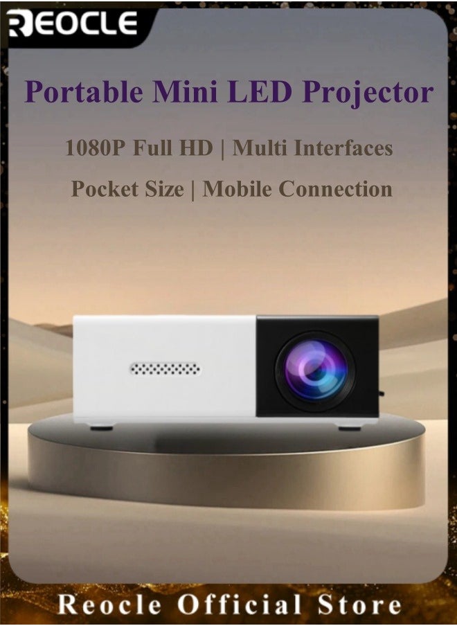 REOCLE Mini Projector 1080P Full HD Portable Projector Movie Projector Compatible with TV Stick Smartphone & HDMI & USB & Indoor Outdoor Use  - Image 1