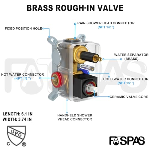 Fatspas Shower Faucet Set, Shower System with 12 Inch Rain Showerhead and Handheld Shower, Wall Mounted High-Pressure Showerhead Combo Set Included Valve and Trim, Matte Black - Image 5