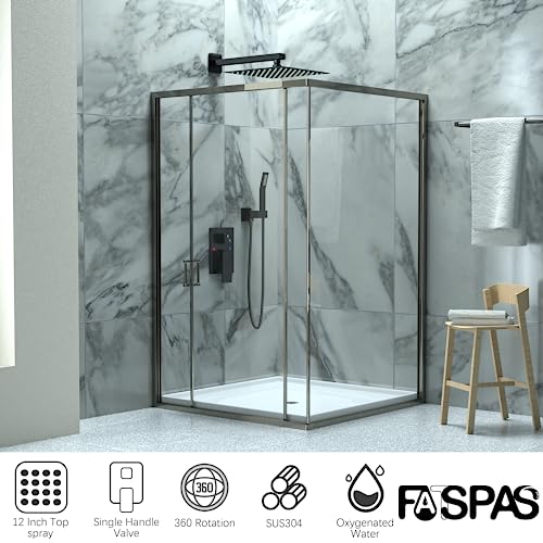 Fatspas Shower Faucet Set, Shower System with 12 Inch Rain Showerhead and Handheld Shower, Wall Mounted High-Pressure Showerhead Combo Set Included Valve and Trim, Matte Black - Image 2