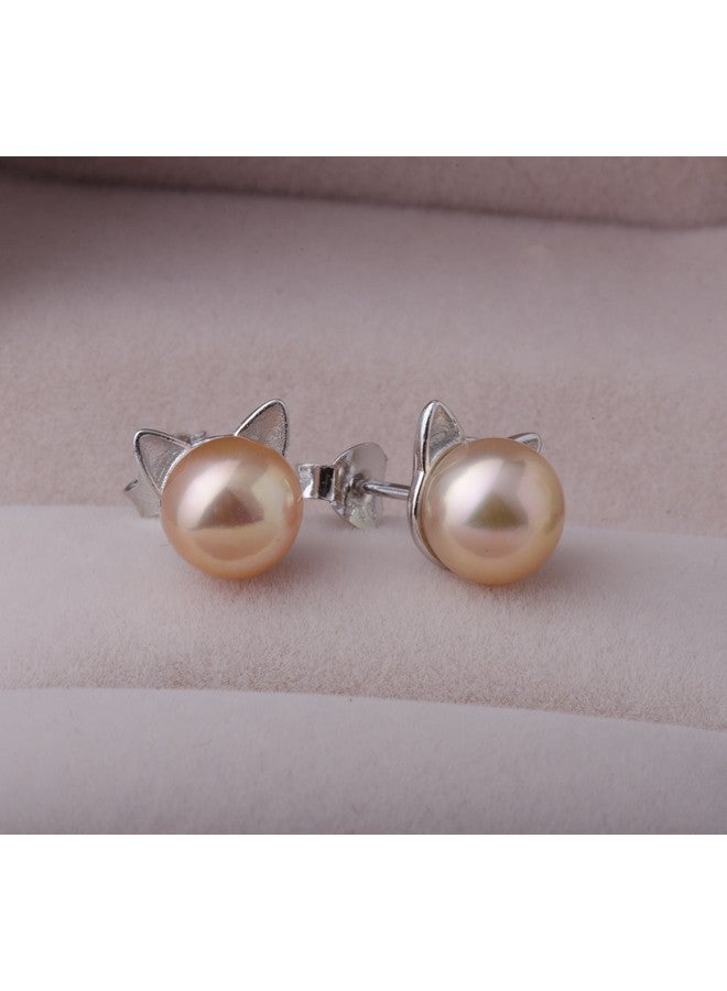 إس.ليف أقراط قطط أقراط لؤلؤية أقراط فضية إسترلينية للنساء هدايا تذكارية للقطط هدايا قطط لمحبي القطط - Image 2