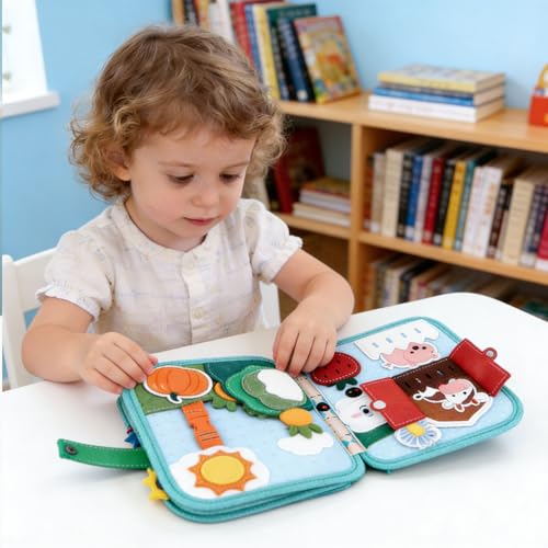 NUOLUTH Busy Book for Toddlers 13Felt Board for Toddlers 1 2 3 Quiet Book Airplane Travel Toys Sensory Early Learning Educational Toy Road Trip Activity Books Birthday Gifts Pure Little Calf - Image 5