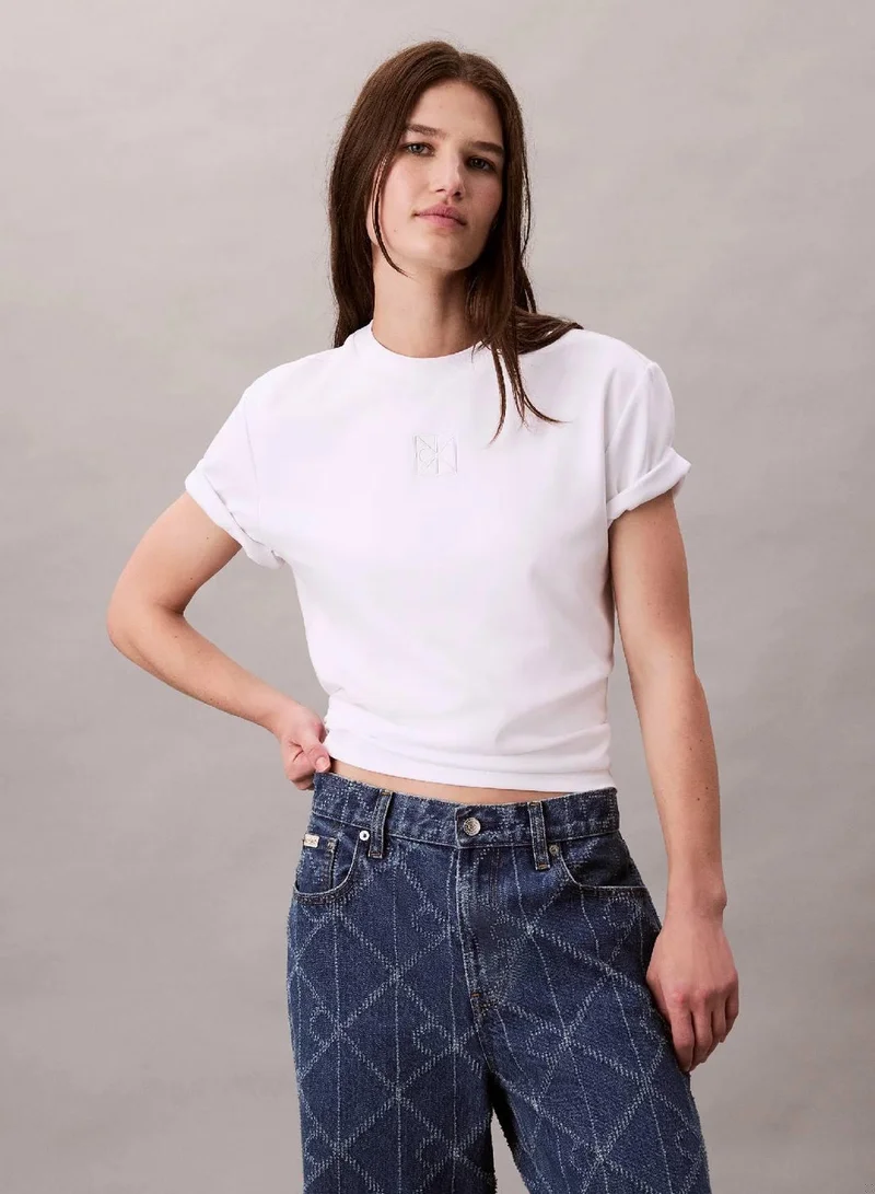 Calvin Klein Brilliant White Emblem Logo Graphic Classic T-Shirt for Women | Best Price UAE