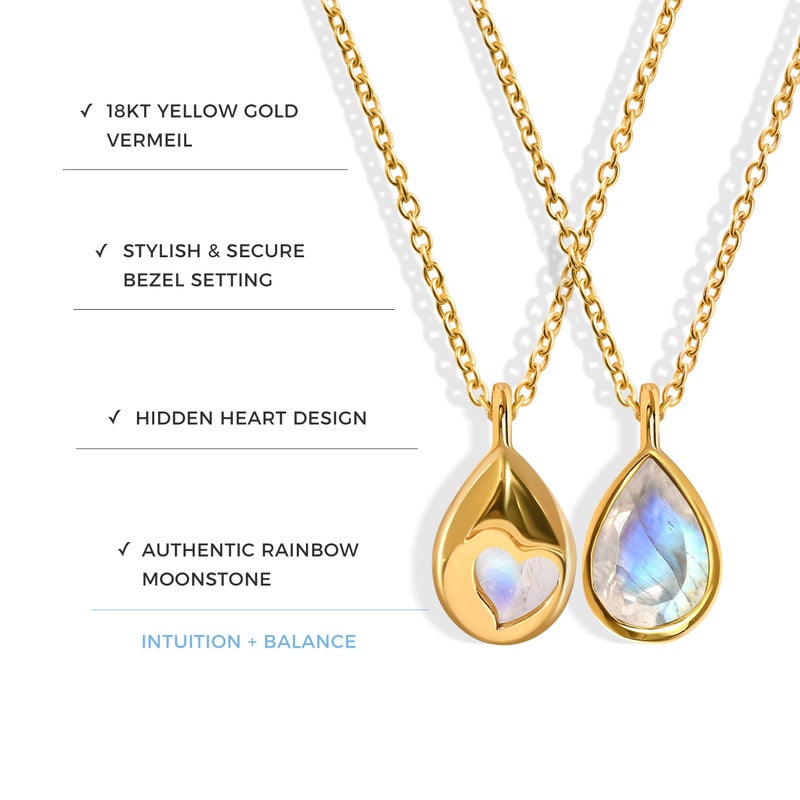 Moon Magic Moonstone Necklace - Hidden Heart / 925 Sterling Silver - 18k Rose Yellow Gold Rainbow Moonstone Necklaces for Women/Authentic Crystal Jewelry - Image 3