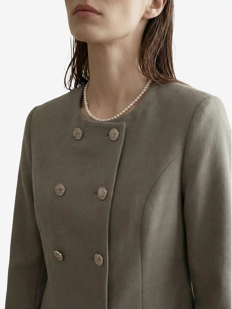 My Fashion Khaki Green MY FASHION Tailored Short Buttoned Tweed Jacket for Women | Best Price UAE