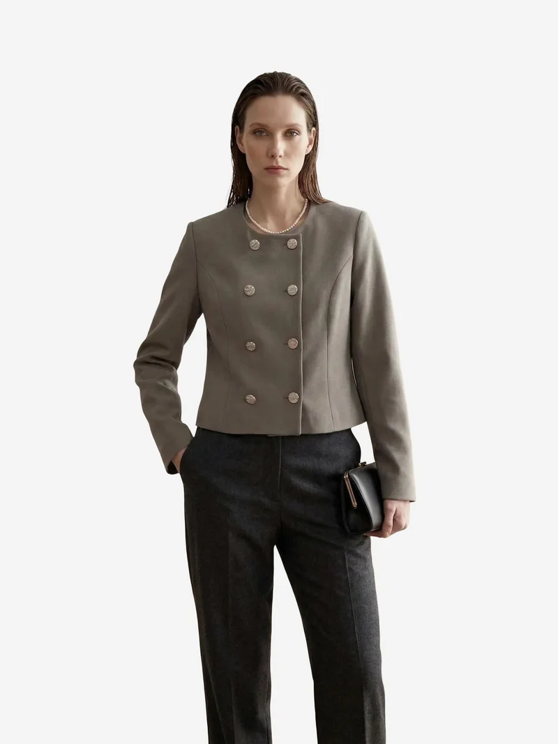 ماي فاشن MY FASHION Tailored Short Buttoned Tweed Jacket
