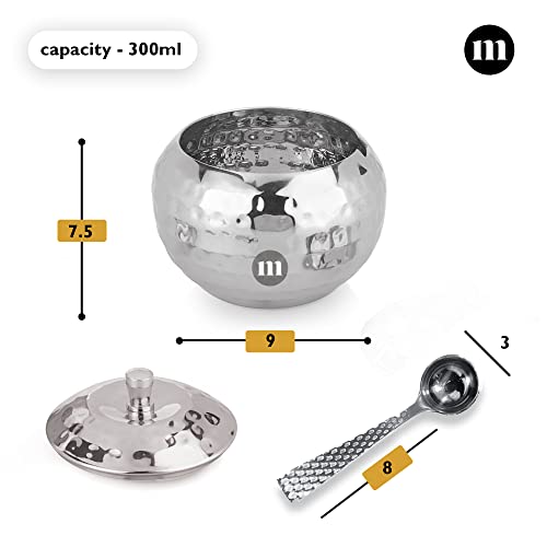MARU Stainless Steel Hammered Design Ghee Pot with Spoon & lid, Elegant Ghee dispenser for Kitchen Storage set, Multipurpose Oil, sauce, ghee storage container for Kitchen, 300ml - Image 3