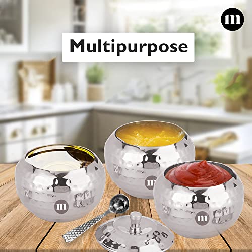 MARU Stainless Steel Hammered Design Ghee Pot with Spoon & lid, Elegant Ghee dispenser for Kitchen Storage set, Multipurpose Oil, sauce, ghee storage container for Kitchen, 300ml - Image 5