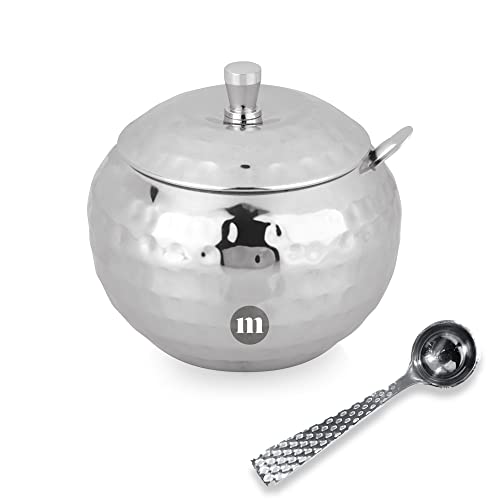 MARU Stainless Steel Hammered Design Ghee Pot with Spoon & lid, Elegant Ghee dispenser for Kitchen Storage set, Multipurpose Oil, sauce, ghee storage container for Kitchen, 300ml - Image 1