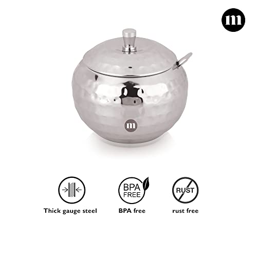 MARU Stainless Steel Hammered Design Ghee Pot with Spoon & lid, Elegant Ghee dispenser for Kitchen Storage set, Multipurpose Oil, sauce, ghee storage container for Kitchen, 300ml - Image 4