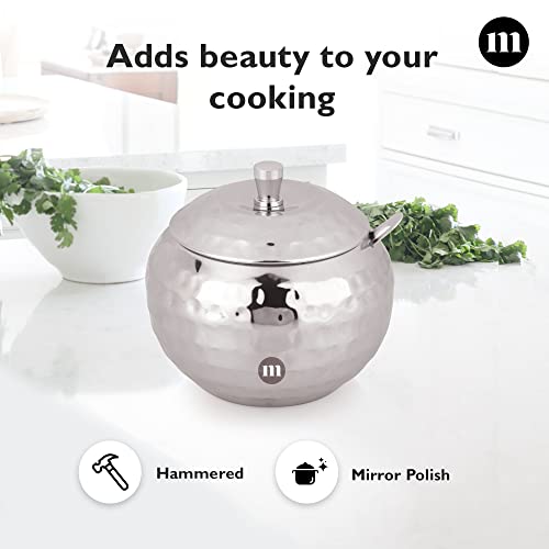 MARU Stainless Steel Hammered Design Ghee Pot with Spoon & lid, Elegant Ghee dispenser for Kitchen Storage set, Multipurpose Oil, sauce, ghee storage container for Kitchen, 300ml - Image 2