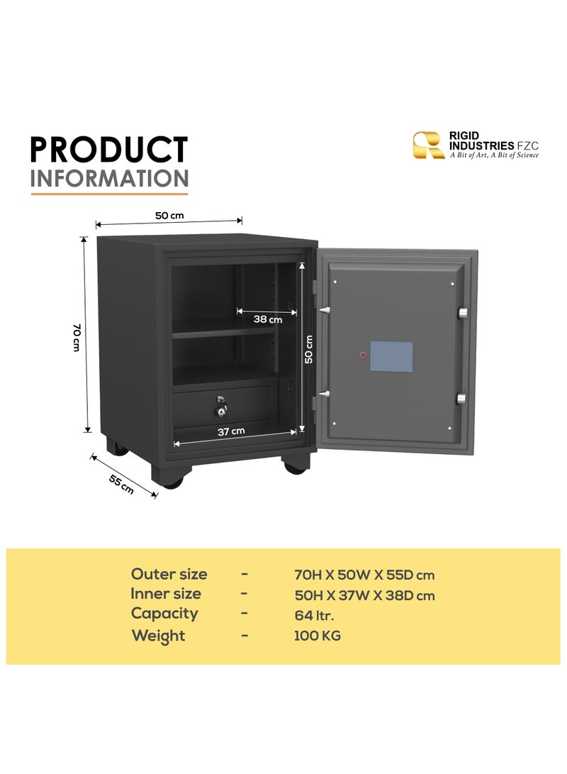 RIGID Fire Resistant Steel Safe with Digital & Key Lock, 100Kg  - Image 3