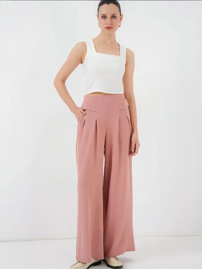 BIG DART BDART Pleated Wide Leg Crepe Pants