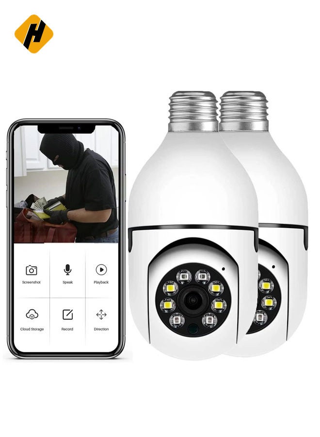 HuHa 2Pcs Light Bulb Security Camera 2.4GHz & 5G WiFi Outdoor, 1080P E27 Light Socket Security Camera, Indoor 360° Home Security Cameras, Full Color Day and Night  - Image 1
