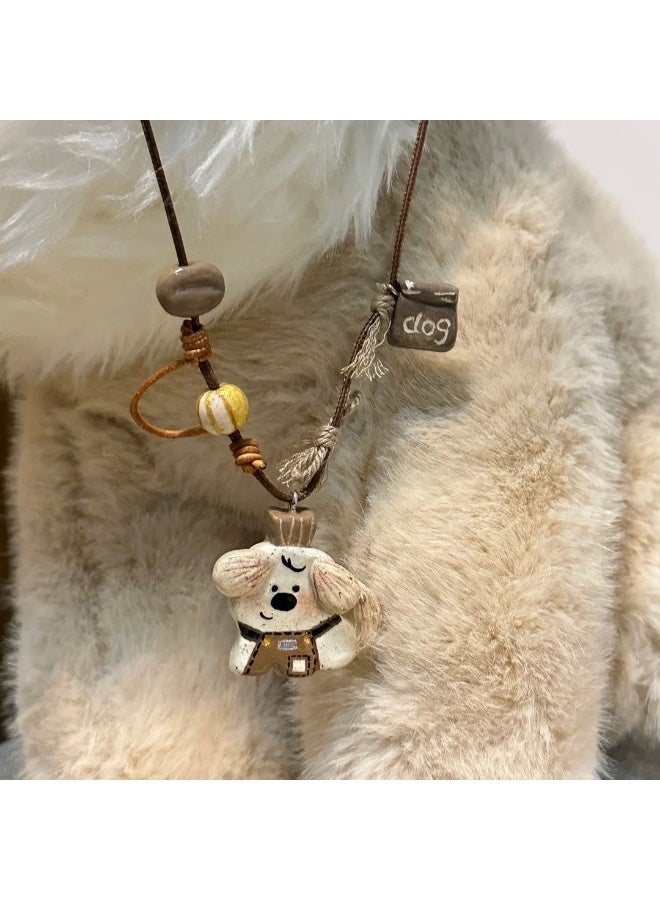 MANBO Long Braided Rope Necklace, Cute Versatile Clavicle Chain, Exquisite Elegant Pendant Neck Jewelry, Barista Dog Necklace - Image 2