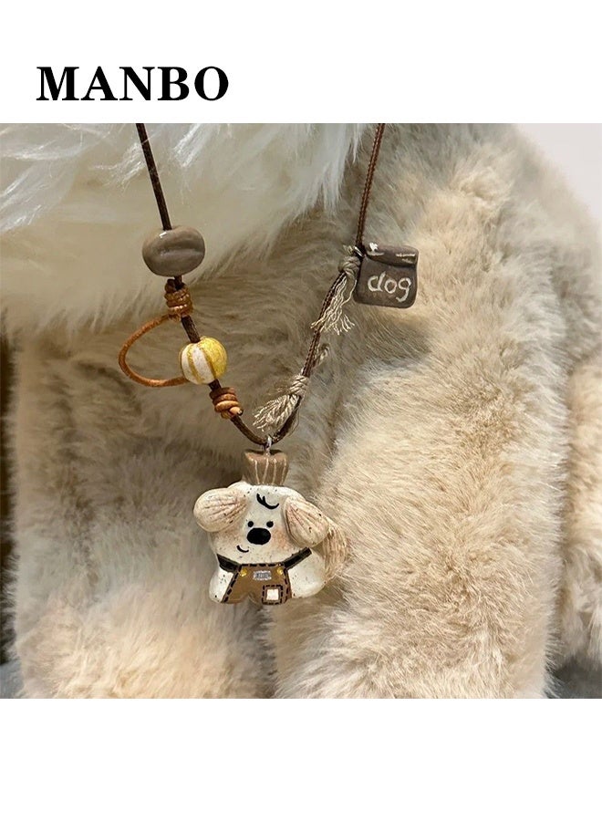 MANBO Long Braided Rope Necklace, Cute Versatile Clavicle Chain, Exquisite Elegant Pendant Neck Jewelry, Barista Dog Necklace - Image 1