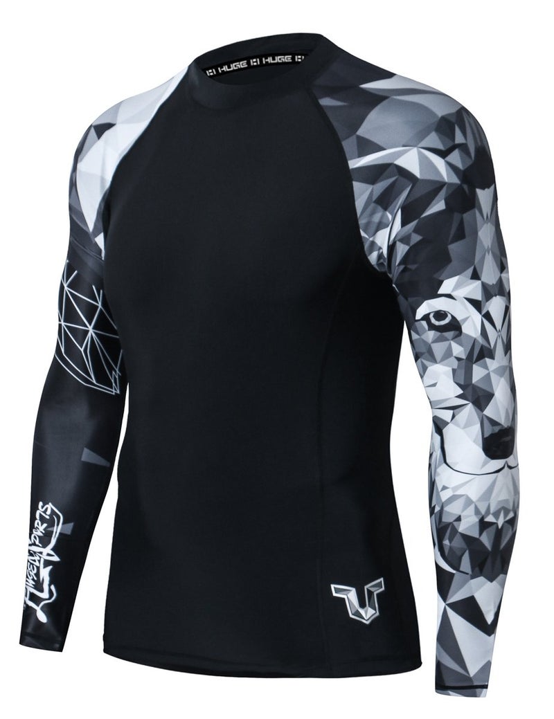 HUGE SPORTS Wildling Series UV Protection Quick Dry Compression Rash Guard (Wolf,2XL) - Image 1