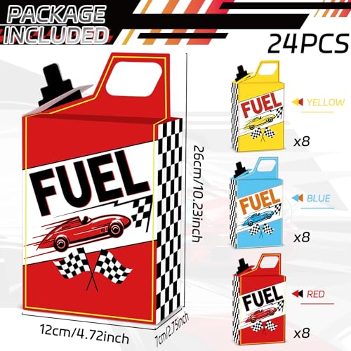ojustbeok 24PCS Race Car Fuel Can Treat Boxes Racing Birthday Party Supplies Black And White Checkered Flag Party Boxes Colorful Racing Popcorn Candy Cookie Container for Wedding Baby Shower Party Favor Decor - Image 3