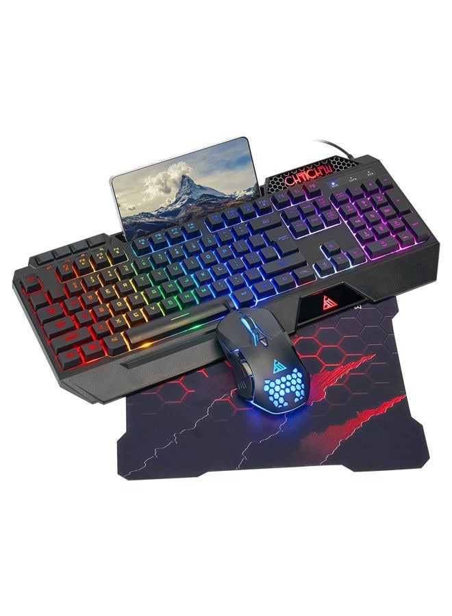 CHONCHOW Gaming Keyboard and Mouse Combo, USB Wired RGB Backlit Anti-Ghosting Silent Keyboard with Ergonomic Wrist Rest & Phone Holder, 7D 7200DPI Gaming Mouse for PC Gamer Xbox PS4 PS5 (RGB-Black) - Image 1
