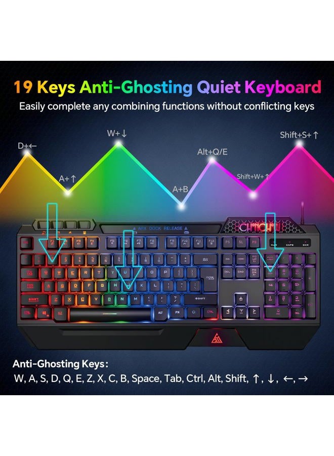 CHONCHOW Gaming Keyboard and Mouse Combo, USB Wired RGB Backlit Anti-Ghosting Silent Keyboard with Ergonomic Wrist Rest & Phone Holder, 7D 7200DPI Gaming Mouse for PC Gamer Xbox PS4 PS5 (RGB-Black) - Image 5
