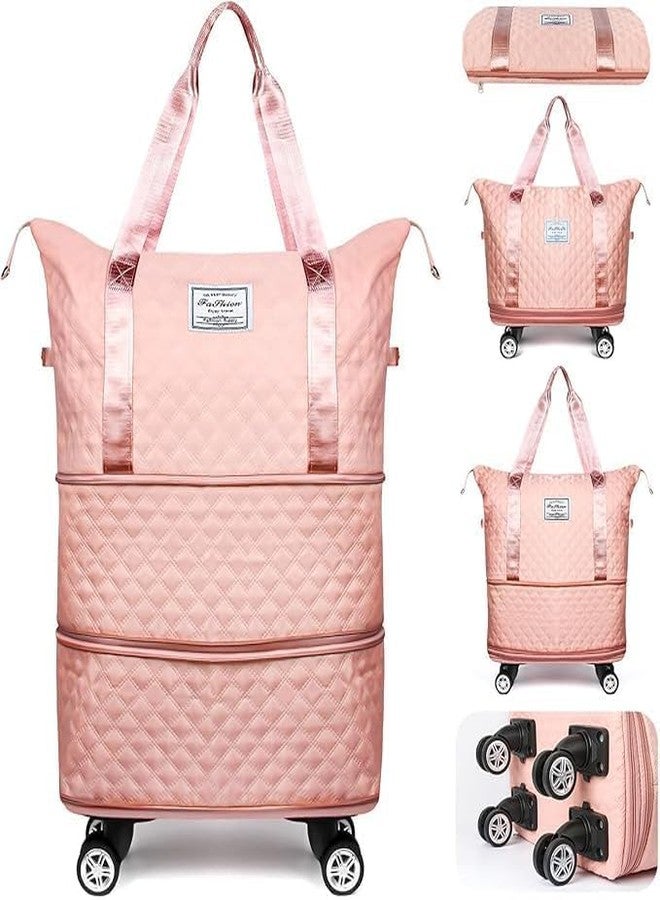 HAKKU 2 Layer Nylon Duffle Trolley Bag for Traveling/Extendable Luggage with 4 Wheels/Waterproof Travel Bag/Convertible Luggages for Men and Women/Travelling Bags (Texture with Wheel, Peach) - Image 1