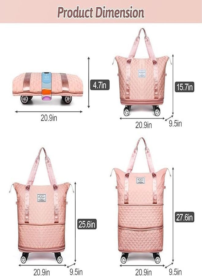 HAKKU 2 Layer Nylon Duffle Trolley Bag for Traveling/Extendable Luggage with 4 Wheels/Waterproof Travel Bag/Convertible Luggages for Men and Women/Travelling Bags (Texture with Wheel, Peach) - Image 2