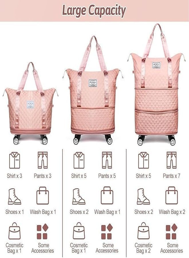 HAKKU 2 Layer Nylon Duffle Trolley Bag for Traveling/Extendable Luggage with 4 Wheels/Waterproof Travel Bag/Convertible Luggages for Men and Women/Travelling Bags (Texture with Wheel, Peach) - Image 3