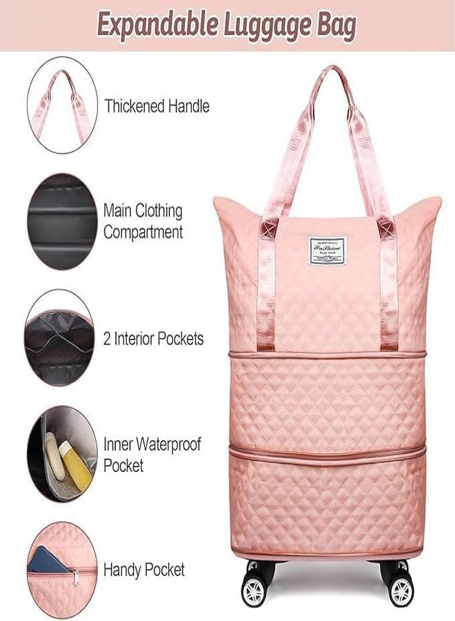 HAKKU 2 Layer Nylon Duffle Trolley Bag for Traveling/Extendable Luggage with 4 Wheels/Waterproof Travel Bag/Convertible Luggages for Men and Women/Travelling Bags (Texture with Wheel, Peach) - Image 4