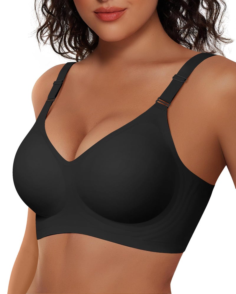 Vertvie Womens Wireless Jelly Bras No Underwire Push Up Seamless Bra Supportive Full Coverage Bralette Regular and Plus Size(Black,Small) - Image 1