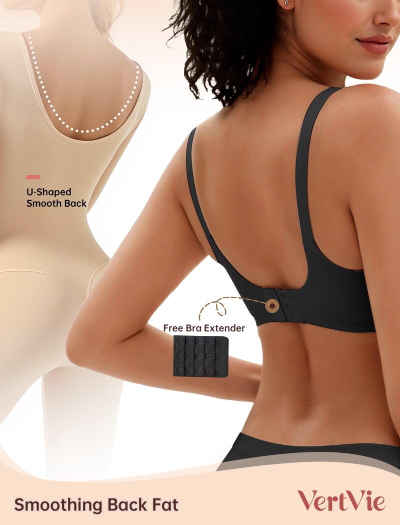 Vertvie Womens Wireless Jelly Bras No Underwire Push Up Seamless Bra Supportive Full Coverage Bralette Regular and Plus Size(Black,Small) - Image 4