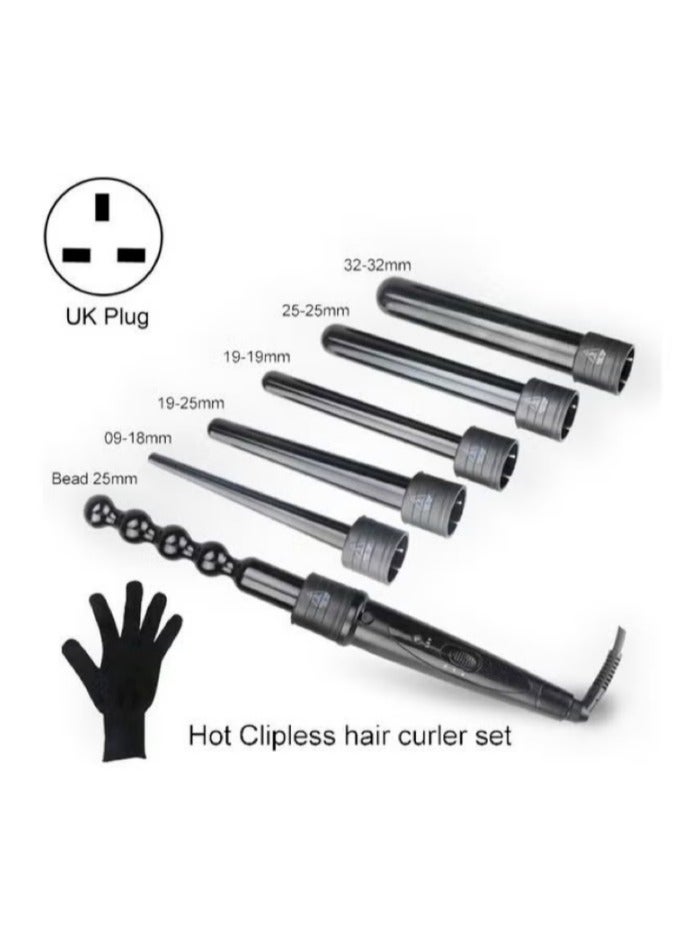 6-in-1 Curling Iron Set with Adjustable Temperature Ceramic Barrel and Insulated Glove Black - Image 4