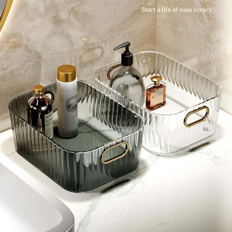 NISHIV Acrylic Desktop Storage Box with Handle Transparent Cosmetics Storage Organizer for Home Bathroom Underwear Bathroom Organizer Tray for Home Kitchen Stackable Storage Box (Transparent) - Image 5