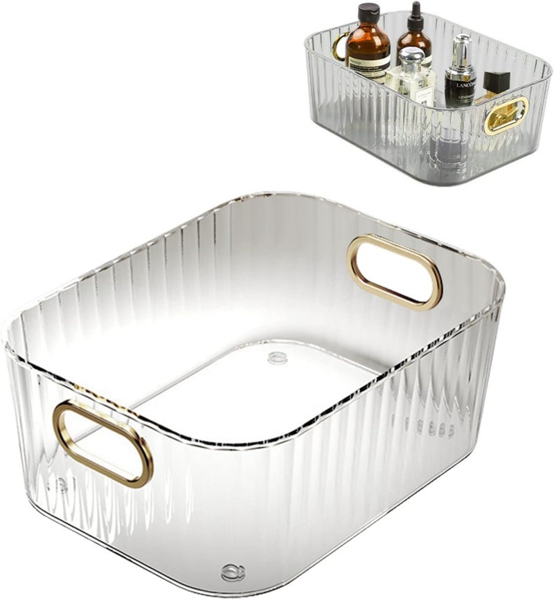 NISHIV Acrylic Desktop Storage Box with Handle Transparent Cosmetics Storage Organizer for Home Bathroom Underwear Bathroom Organizer Tray for Home Kitchen Stackable Storage Box (Transparent) - Image 1