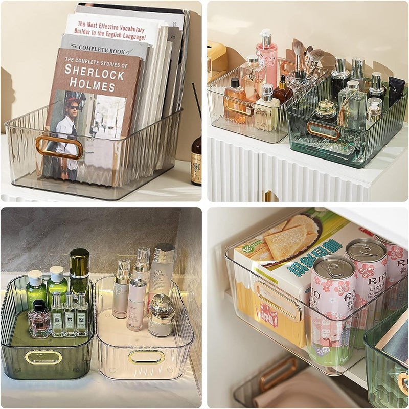NISHIV Acrylic Desktop Storage Box with Handle Transparent Cosmetics Storage Organizer for Home Bathroom Underwear Bathroom Organizer Tray for Home Kitchen Stackable Storage Box (Transparent) - Image 4