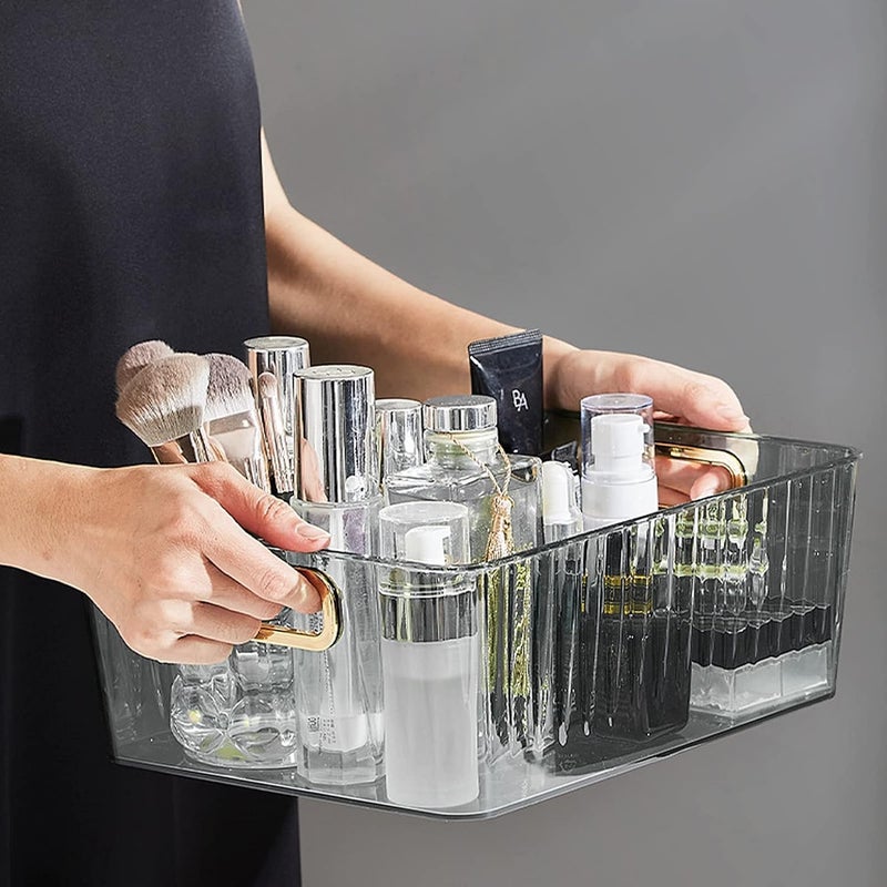 NISHIV Acrylic Desktop Storage Box with Handle Transparent Cosmetics Storage Organizer for Home Bathroom Underwear Bathroom Organizer Tray for Home Kitchen Stackable Storage Box (Transparent) - Image 2
