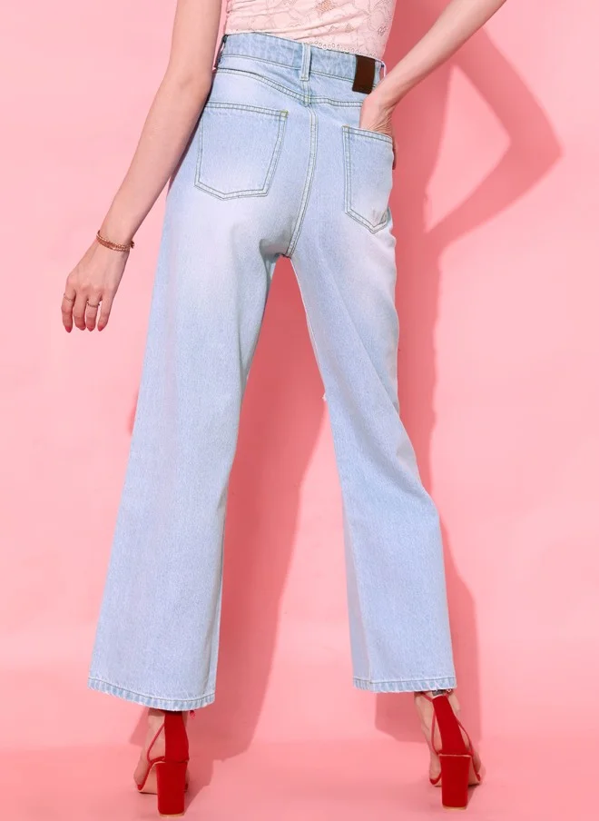 STREET 9 Elegant Blue Flared Fit Cropped Jeans for Women