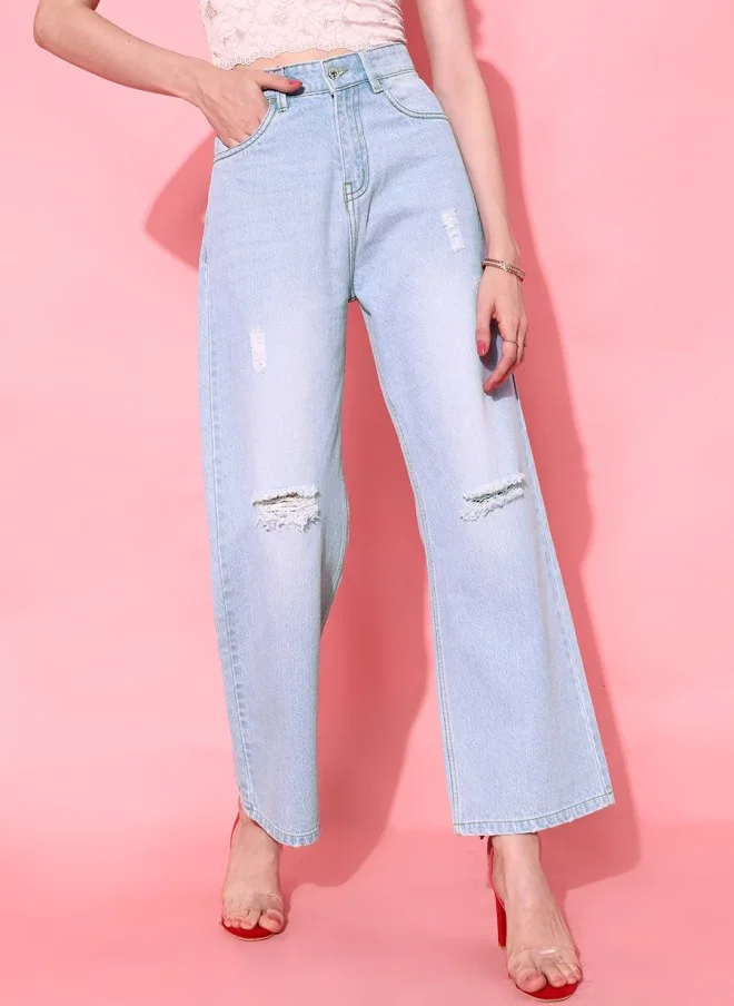 STREET 9 Elegant Blue Flared Fit Cropped Jeans for Women