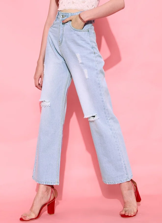 STREET 9 Elegant Blue Flared Fit Cropped Jeans for Women