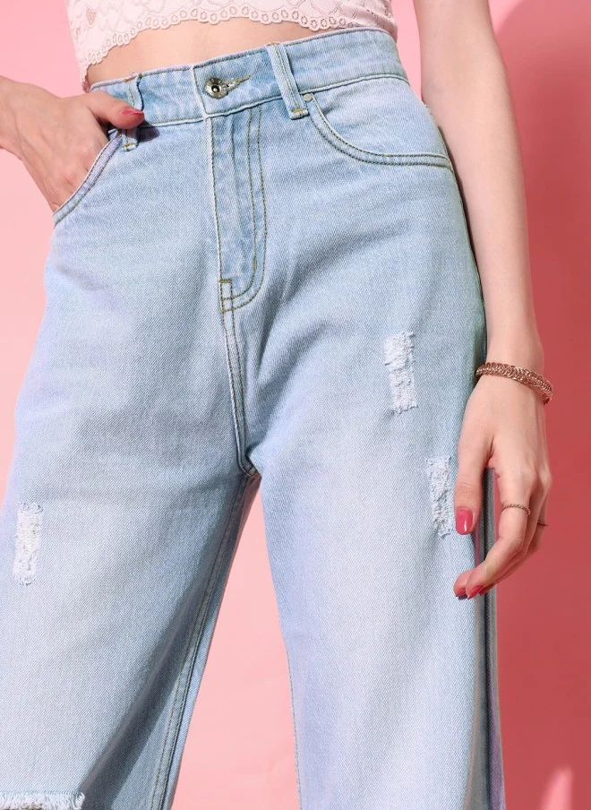 STREET 9 Elegant Blue Flared Fit Cropped Jeans for Women